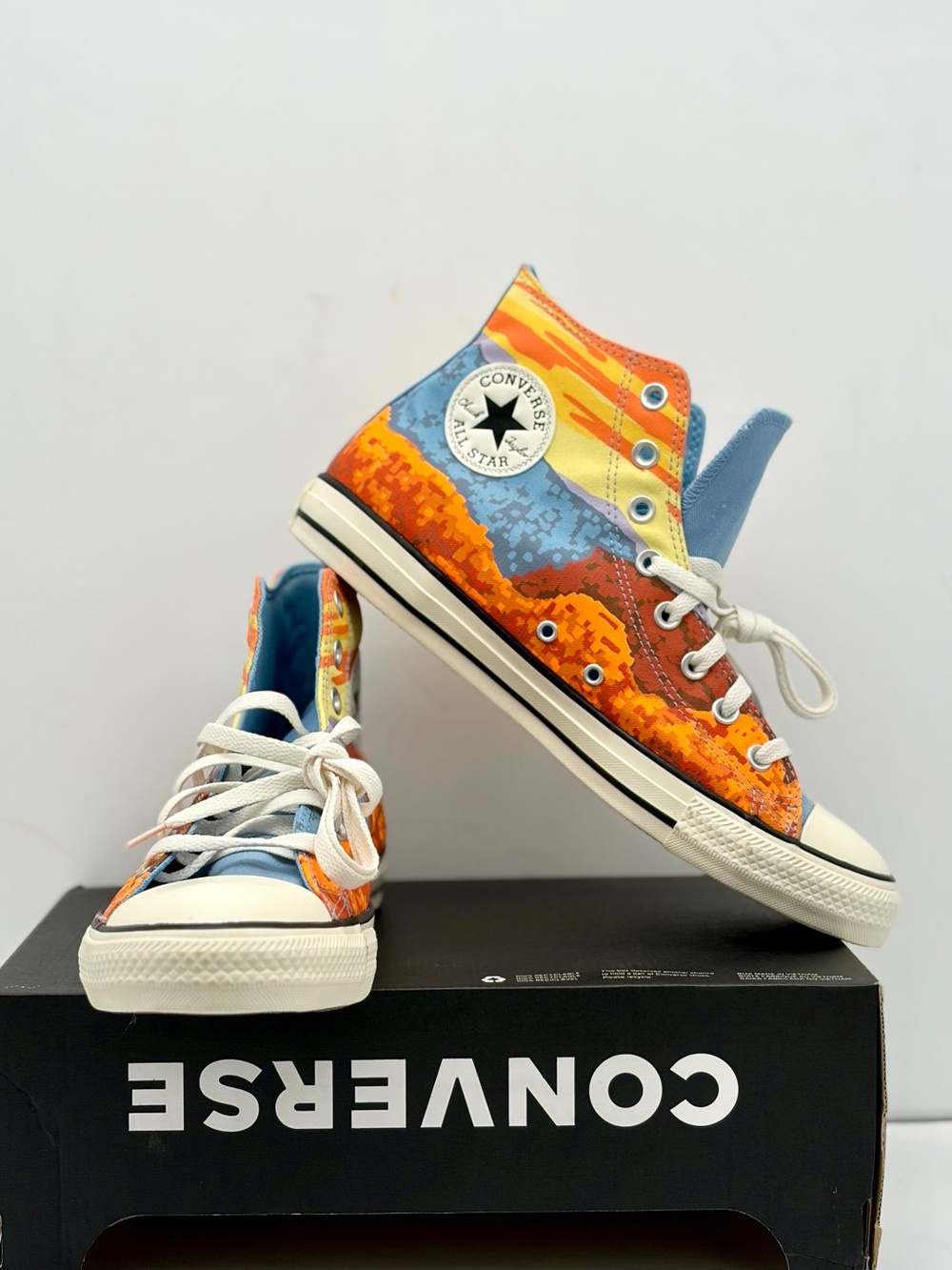Converse High-Top Sneakers in Orange, Blue & Yellow Graphic - Picture 3 of 10
